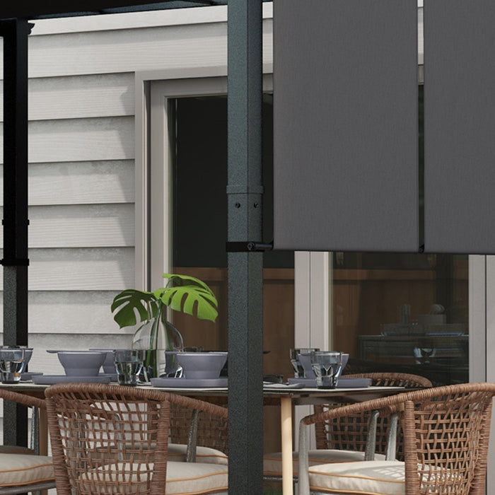 Gazebo Pergola 3x3.5 m con 3 Tettucci Regolabili in Acciaio e Poliestere Anti UV Grigio