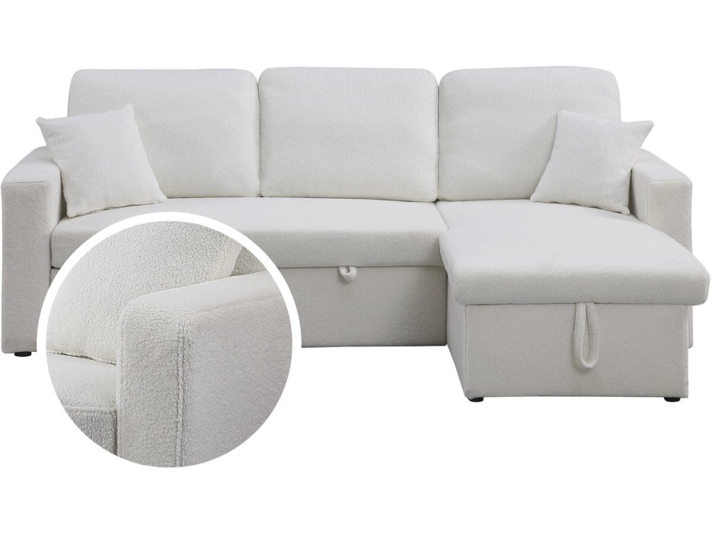 Divano angolare trasformabile/reversibile con cassapanca "Alain" - 3 posti - Bouclettes - Bianco