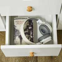 Credenza Moderna Mobile Basso 90x32x80 cm con 3 Cassetti e 2 Armadietti in Truciolato e Legno Bianco