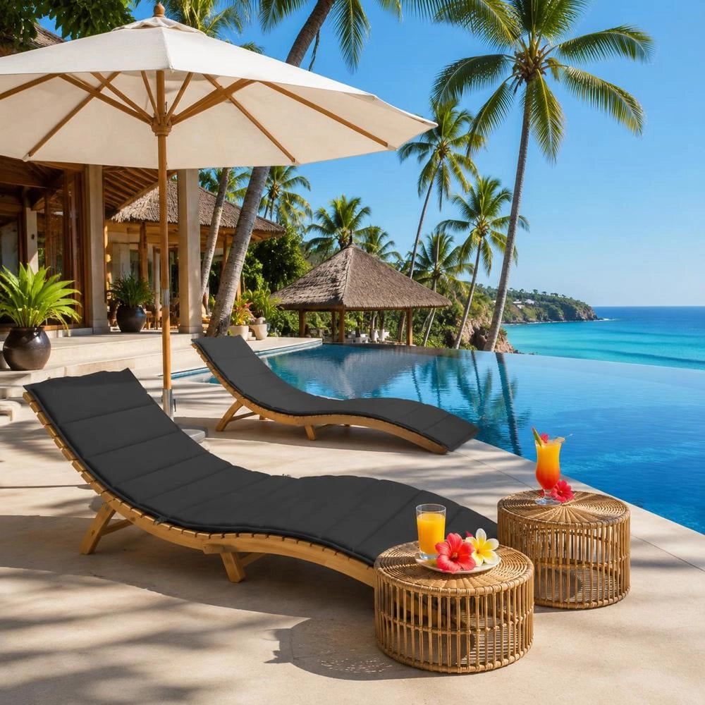 Sun Lounger Cushion, Black, 200x50x3 Cm, Oxford Fabric