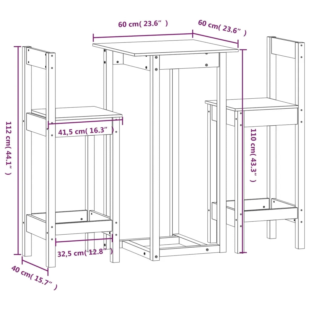Set da Bar 3 pz in Legno Massello di Pino 3124732