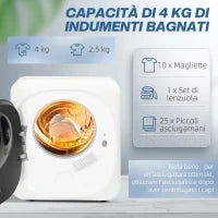 Asciugatrice ad Aria Carico 4kg con Timer e Programma Smart, in Acciaio Inox e ABS, 48x40x56 cm, Bianco