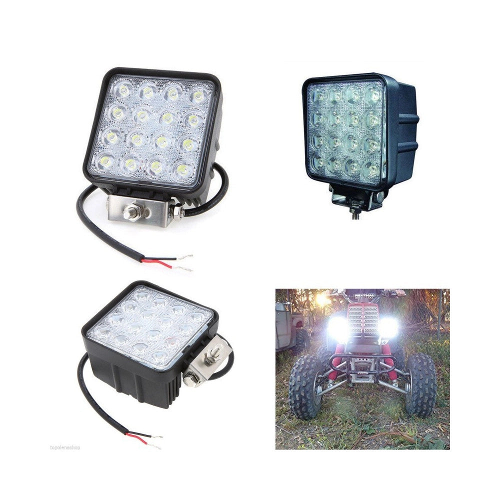 Trade Shop - Faro Supplementare Profondità 12v 16 Led 48w Auto Fuoristrada Quadrato 6000k -