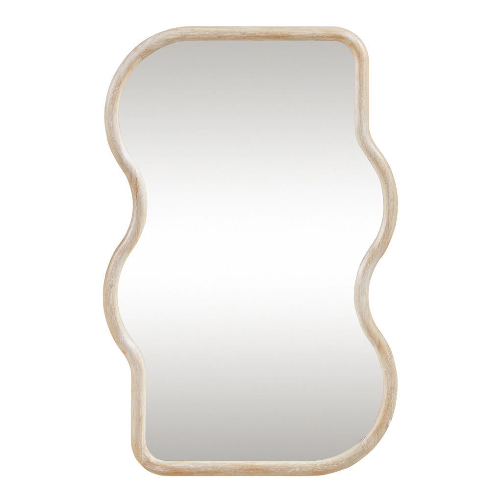 Specchio da Parete Bellerirnu Design Rettangolare con Lati Ondulati 90x60 cm Effetto Rovere Sonoma [en.casa]