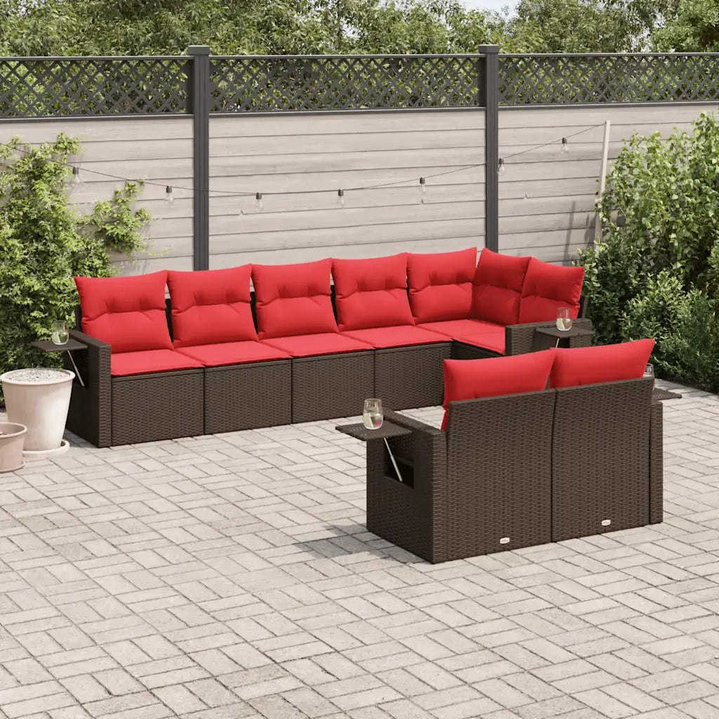 Set Divani da Giardino 8 pz con Cuscini Marrone in Polyrattan 3220423