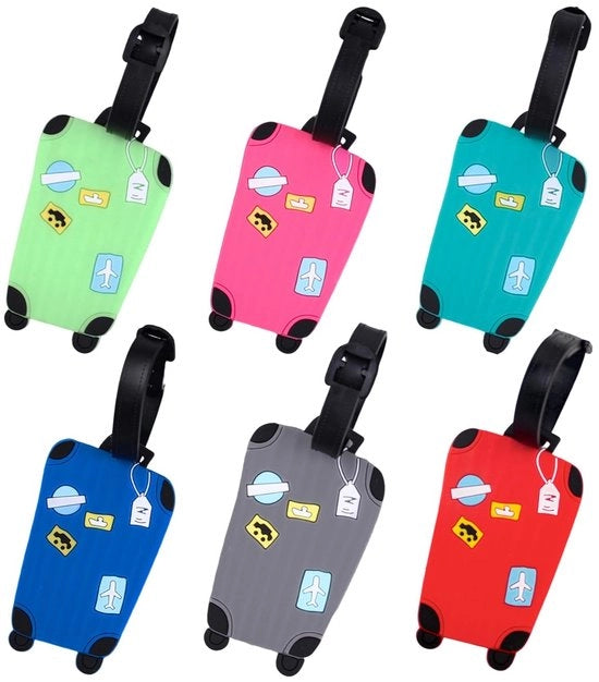 Trasportatore bagagli in PVC - 6 pezzi - Antiscivolo - Idrorepellente - Dimensioni 8,5 x 5 cm - Colori ciano/grigio/arancione/verde/blu/rosso - Etichetta bagaglio
