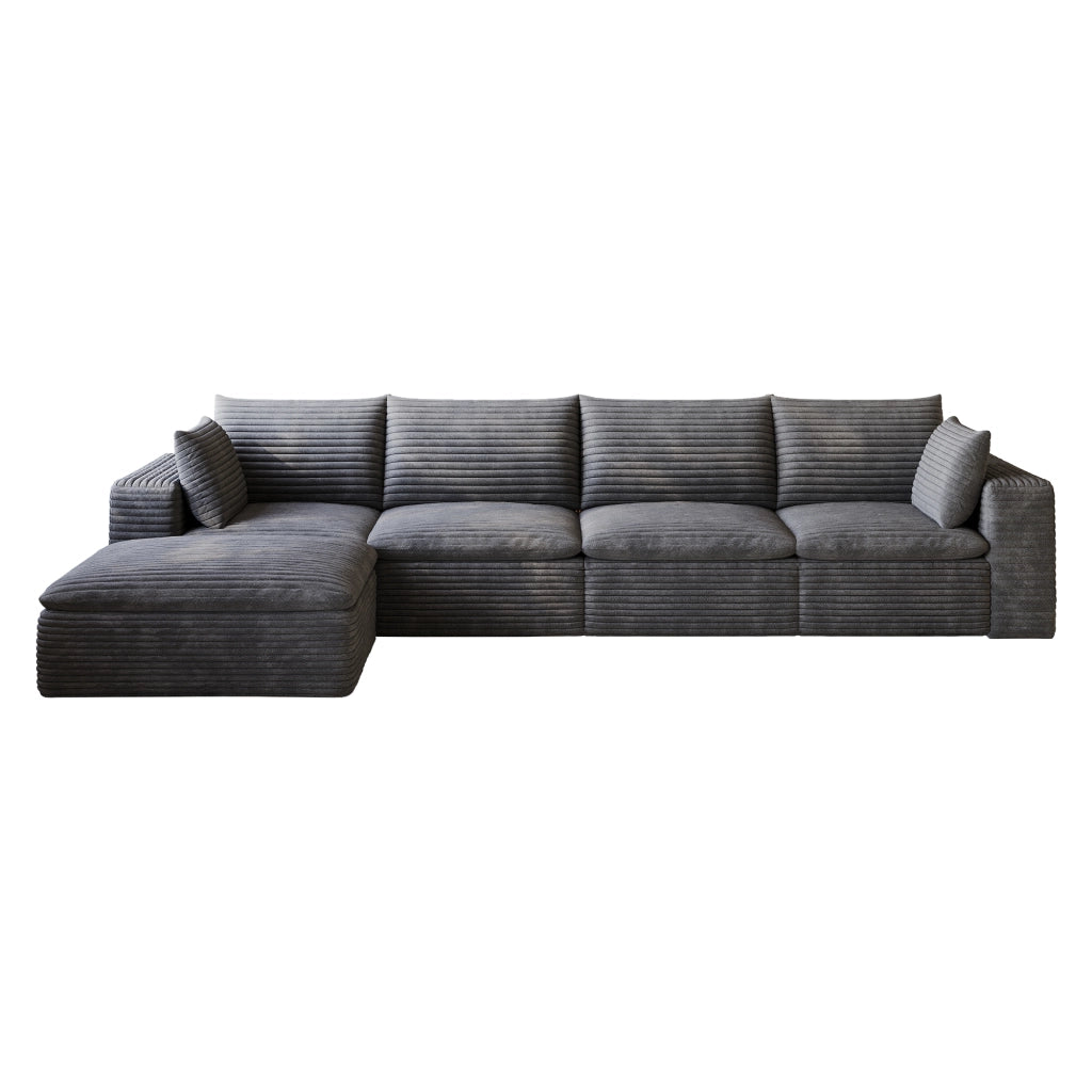 Divano 3 Posti in Velluto a Coste ¨C MINIMAL ¨C Grigio Scuro, 340cm, Imbottito, Cuscini