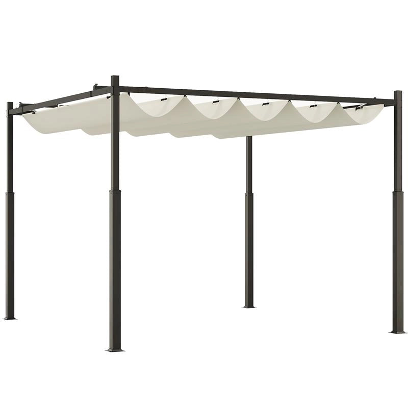 GAZEBO PERGOLA 3X3 M CON TETTUCCIO RETRATTILE 8 VITI E 8 PICCHETTI IN POLIESTERE 180G E METALLO BIANCO CREMA