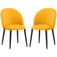 Set 2 Sedie da Pranzo Design Nordico in Metallo e Tessuto Effetto Velluto Giallo e Nero, 52x54x79 cm