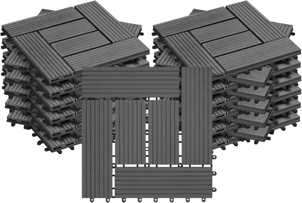 Pavimenti da Esterno Balcone/Giardino/Terrazza Piastrelle ad Incastro in WPC, Legno Composito Grigio 22 Pannelli / 2 ㎡