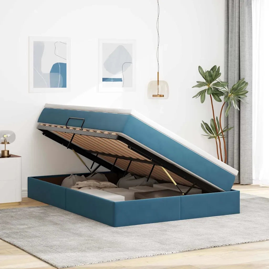Letto con contenitore e materasso Blu Scuro 140 x 200 cm