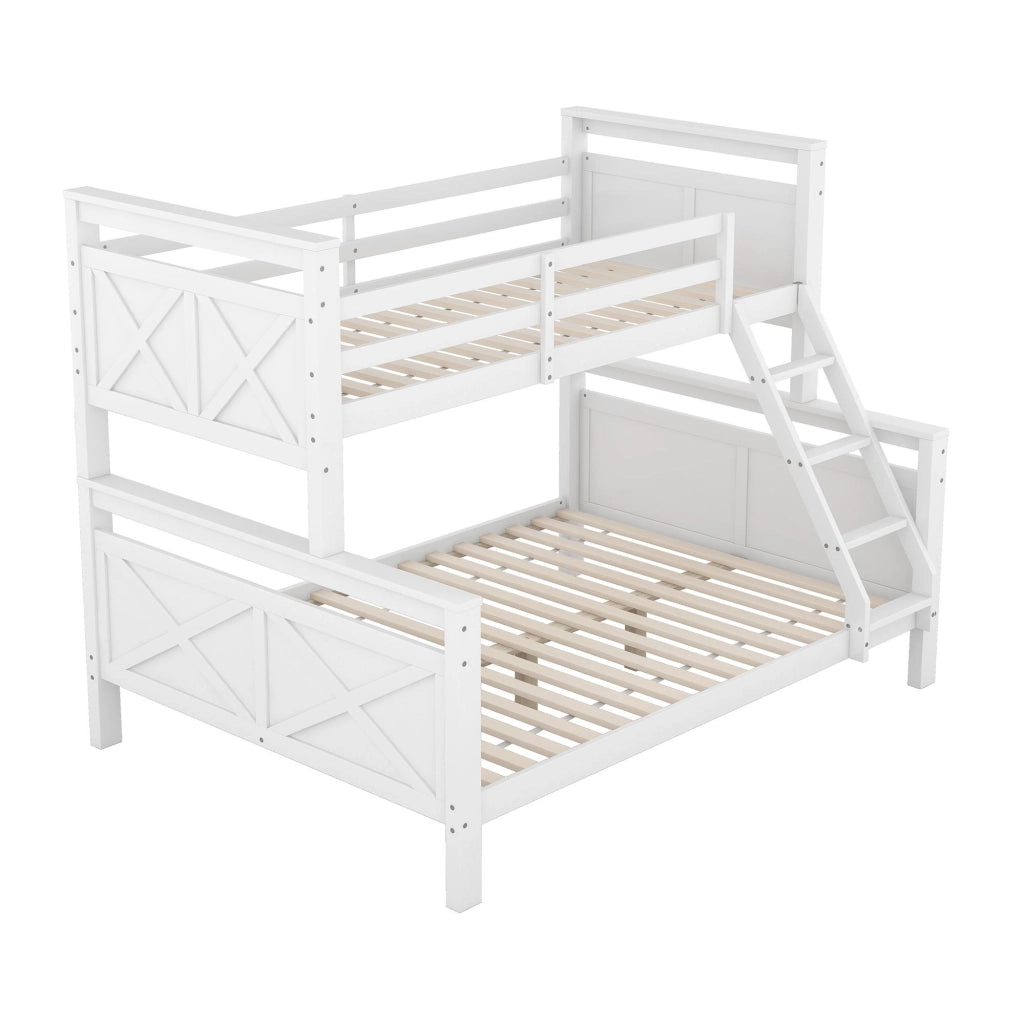 OKWISH Letto a Castello 90×200 cm e 140×200 cm, Letto 3 Posti con Scala Inclinata e Sponda di Sicurezza, senza Materasso, Bianco