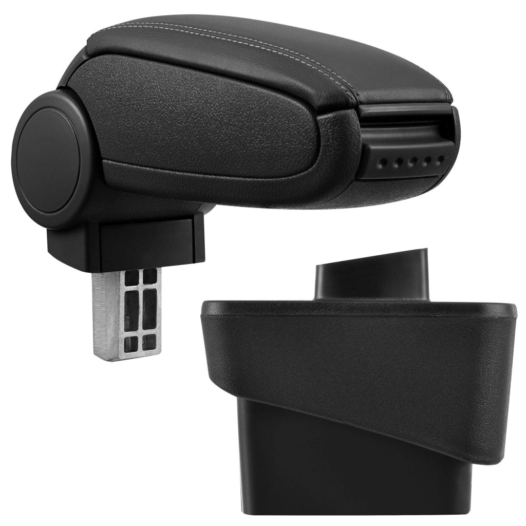 Bracciolo centrale per Audi A1 (8X) con scomparto imbottito in pelle sintetica nera con cuciture nere 03_0000357