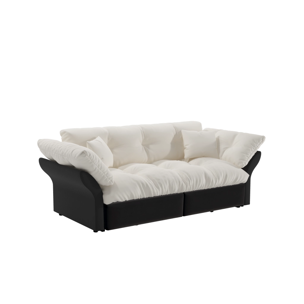 Divano letto estraibile 3 in 1 convertibile con 2 cuscini, in velluto beige e bianco, per soggiorno, 190 cm