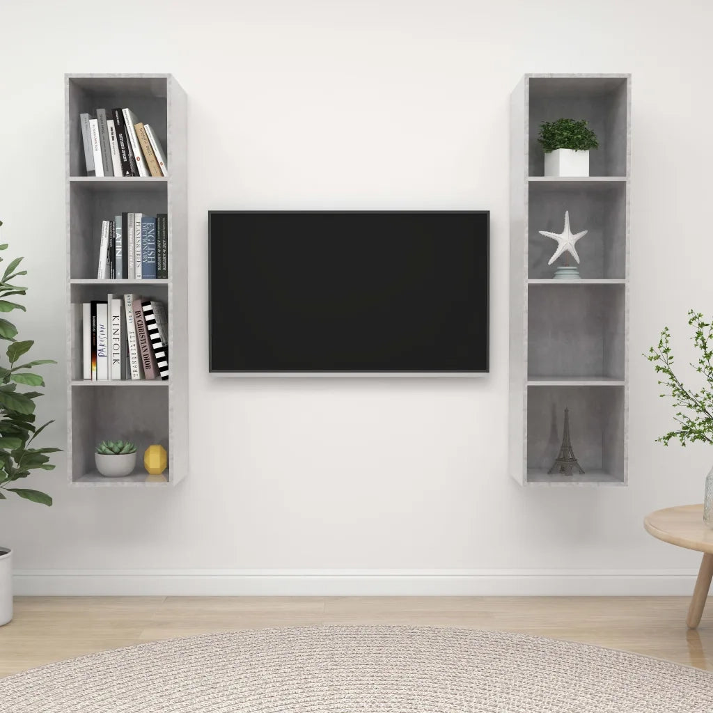 Mobile TV a Parete 2 pz-Set di 2 Mobile TV a Muro Grigio Cemento in Truciolato 258825