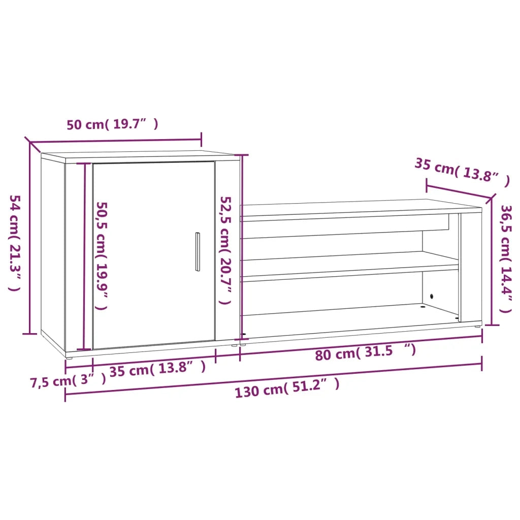 Scarpiera-Scaffale per scarpe Grigio Sonoma 130x35x54 cm in Legno Multistrato
