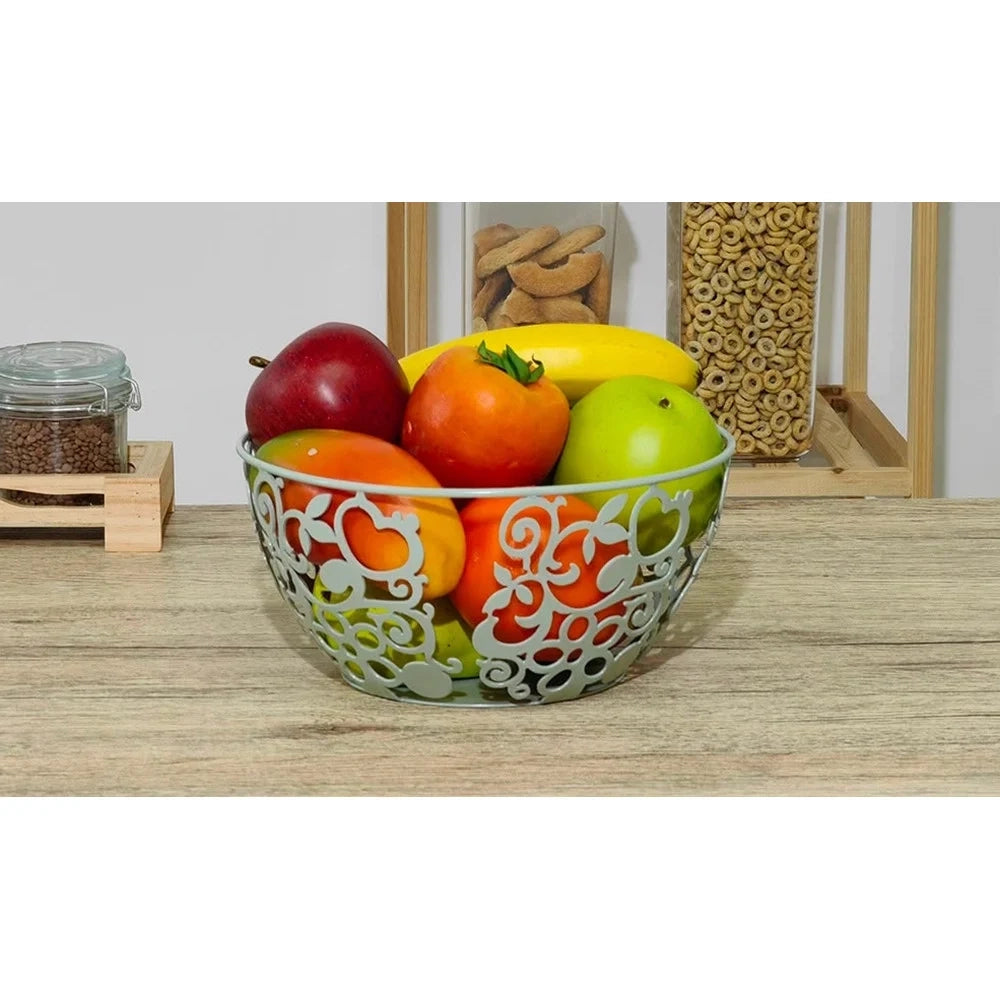 Trade Shop - Centrotavola Portafrutta Pane Metallo Verde Salvia H12xø24cm Design Traforato Decorativo -