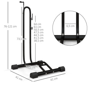Supporto bici verticale orizzontale 41x41x121 cm metallo nero regolabile
