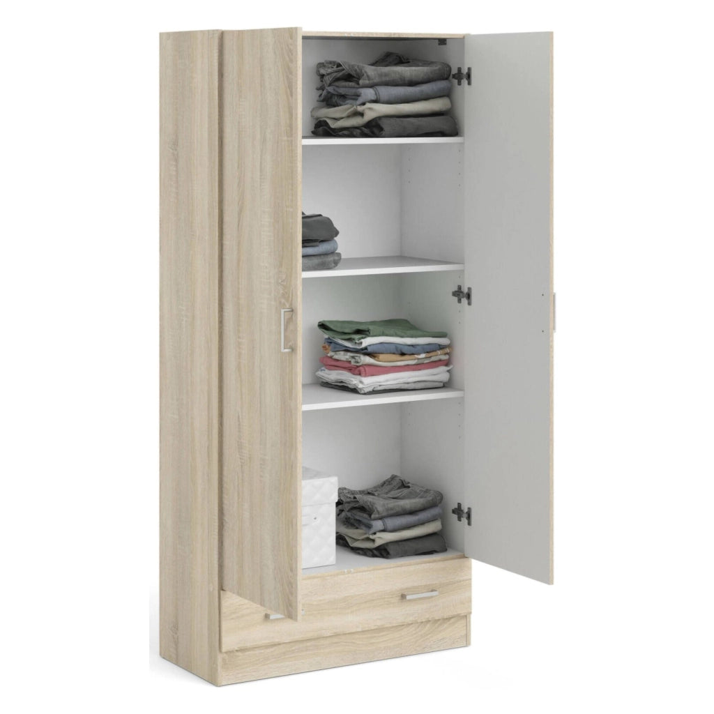 Armadio guardaroba a due ante e un Amylya, colore rovere, cm 79 x 35 x h171