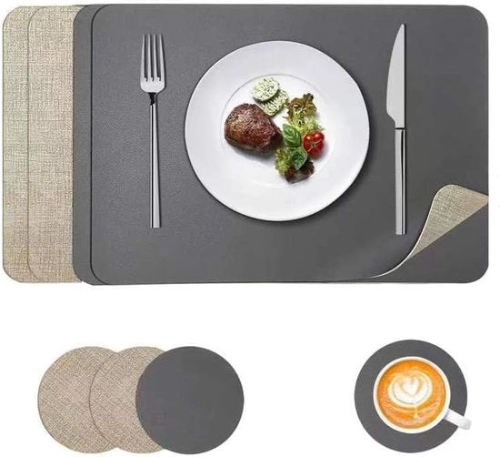 Set di 4 piatti da tovaglia in plastica, facili da pulire e da mantenere (set di 4, beige grigio)