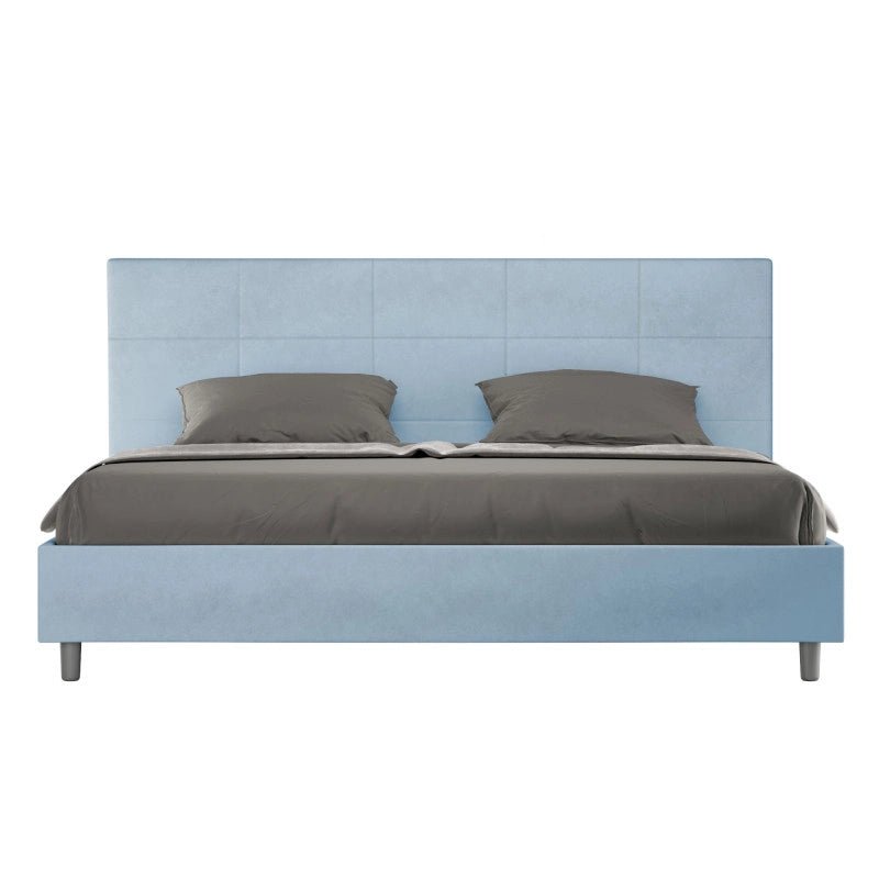 Letto imbottito Matrimoniale 200x200 cm Mika - Con rete,Microfibra,Azzurro