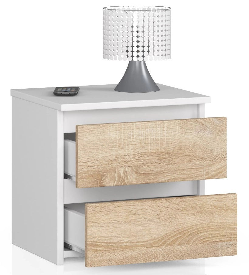 Comodino AKORD CL2 Bianca 40 cm 2 cassetti inserto frontale Sonoma Quercia 40x35x40 cm