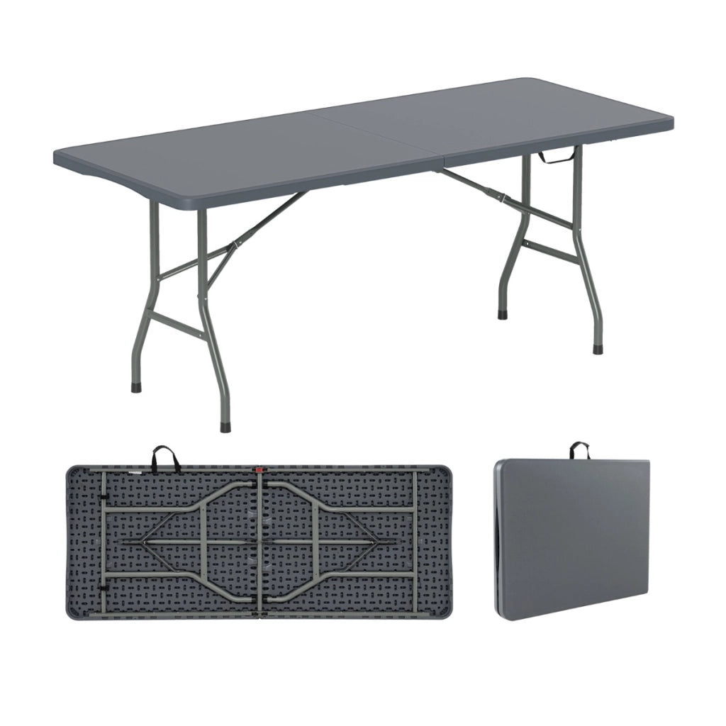 Tavolo pieghevole portatile da 180 cm per esterni con maniglia-Tavolo pieghevole a met¨¤ con capacit¨¤ di 160 kg e piano in HDPE