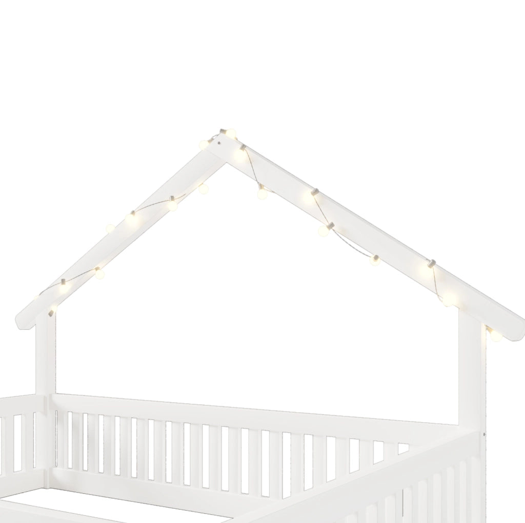 Letto a pavimento a casetta per bambini 140x200 cm con LED e barriera di sicurezza; bianco