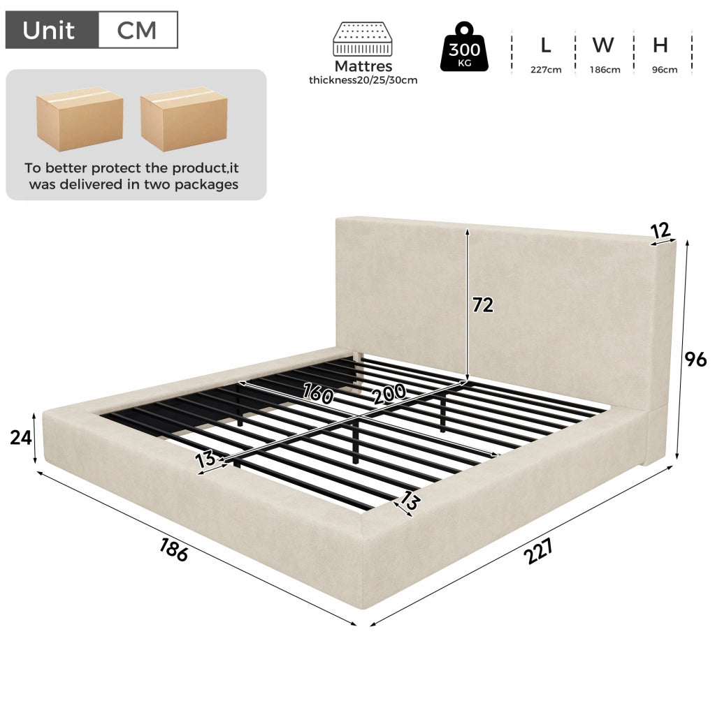 LETTO Imbottito 160x200 cm Chenille Beige con Rete a Doghe