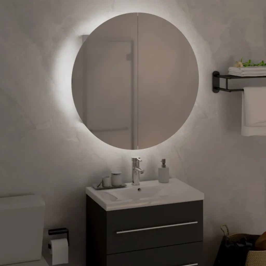 Armadio da Bagno con Specchio Rotondo e LED Bianco 47x47x17,5cm