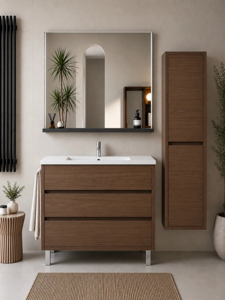 Mobile bagno con lavabo ORIGENBATH IMPERIA senza specchio 100x45 cm frassino tea con colonna