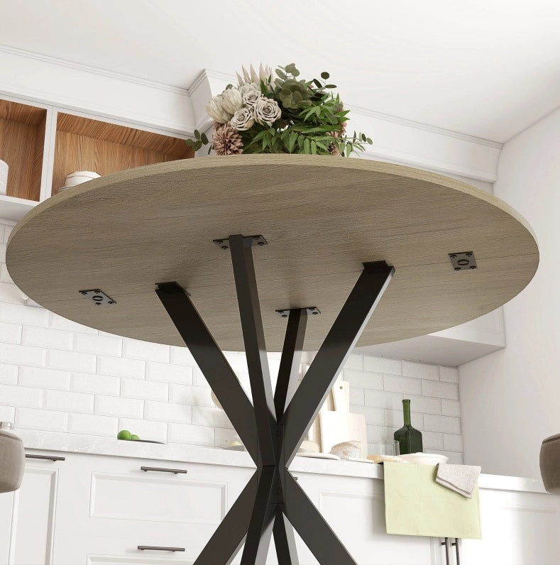 Tavolo da pranzo rotondo ?80 cm con gambe in acciaio; legno; naturale