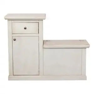 Cassapanca in legno arte povera mod scalino con 1 anta colore bianco anticato