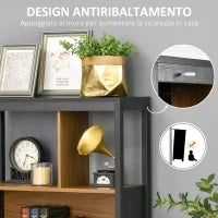 Mobile Libreria  4 Livelli Aperti con Armadietto, in Truciolato e MDF, 76.5x30x150 cm, Marrone e Nero