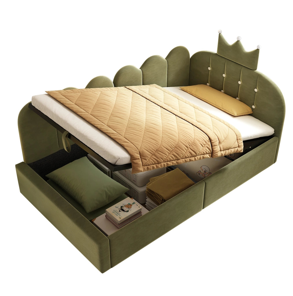 Letto da giorno 90x190 cm con contenitore idraulico; velluto verde