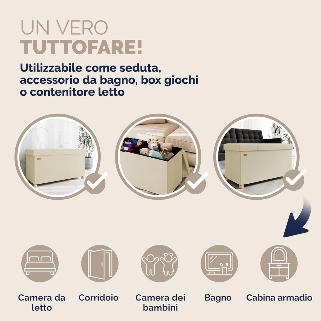 ® Panca Contenitore in Velluto con Piedini Cassapanca 76 cm Carico Max 300kg Pouf Baule Portaoggetti Soggiorno Camera da Letto Corridoio