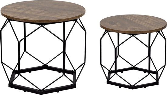 Set di 2 tavoli da salotto moderni - tavoli da notte, comodino - tavolo - legno e metallo - 40x40x36 / 50x50x45 cm - stile vintage