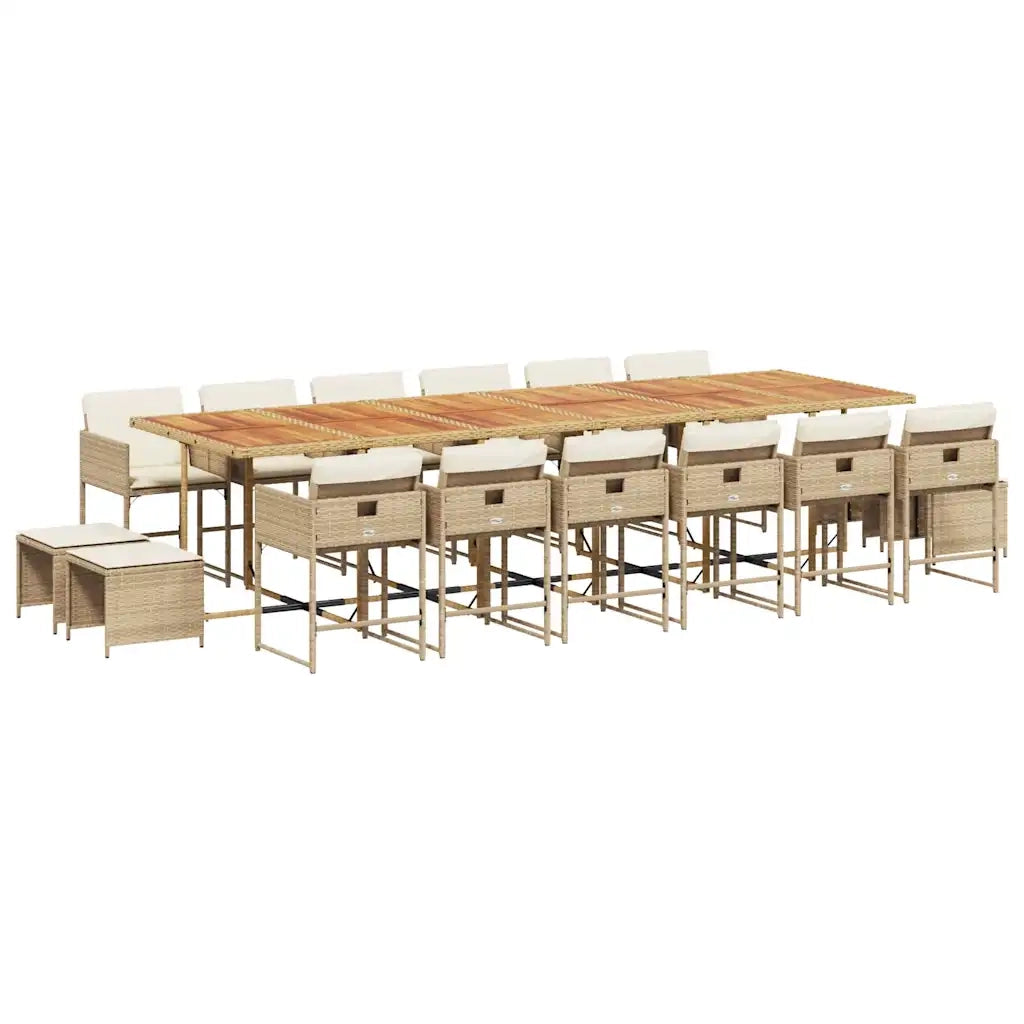 Set da Pranzo da Giardino 17 pz con Cuscini Beige in Polyrattan