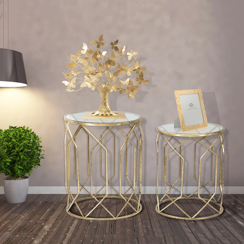 Gamalema, Tavolino da Salotto set da 2, 42x42x53h cm oro