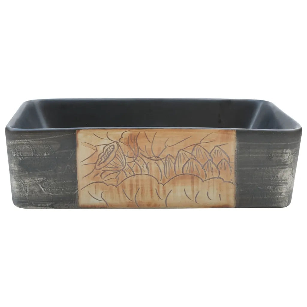 Lavabo Appoggio-Lavandino-Lavello Nero Marrone Rettangolare 46x35,5x13cm Ceramica