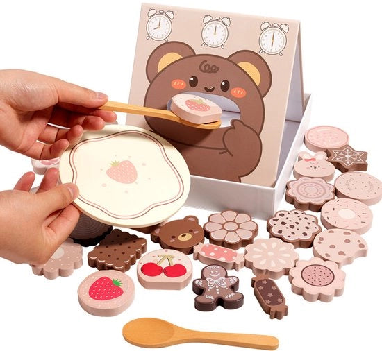 Giocattoli per bambini, giochi di ruolo, giochi in cui devi nutrire deliziosi biscotti, educazione per bambini piccoli, allenamento della fine motoria, giocattoli in legno