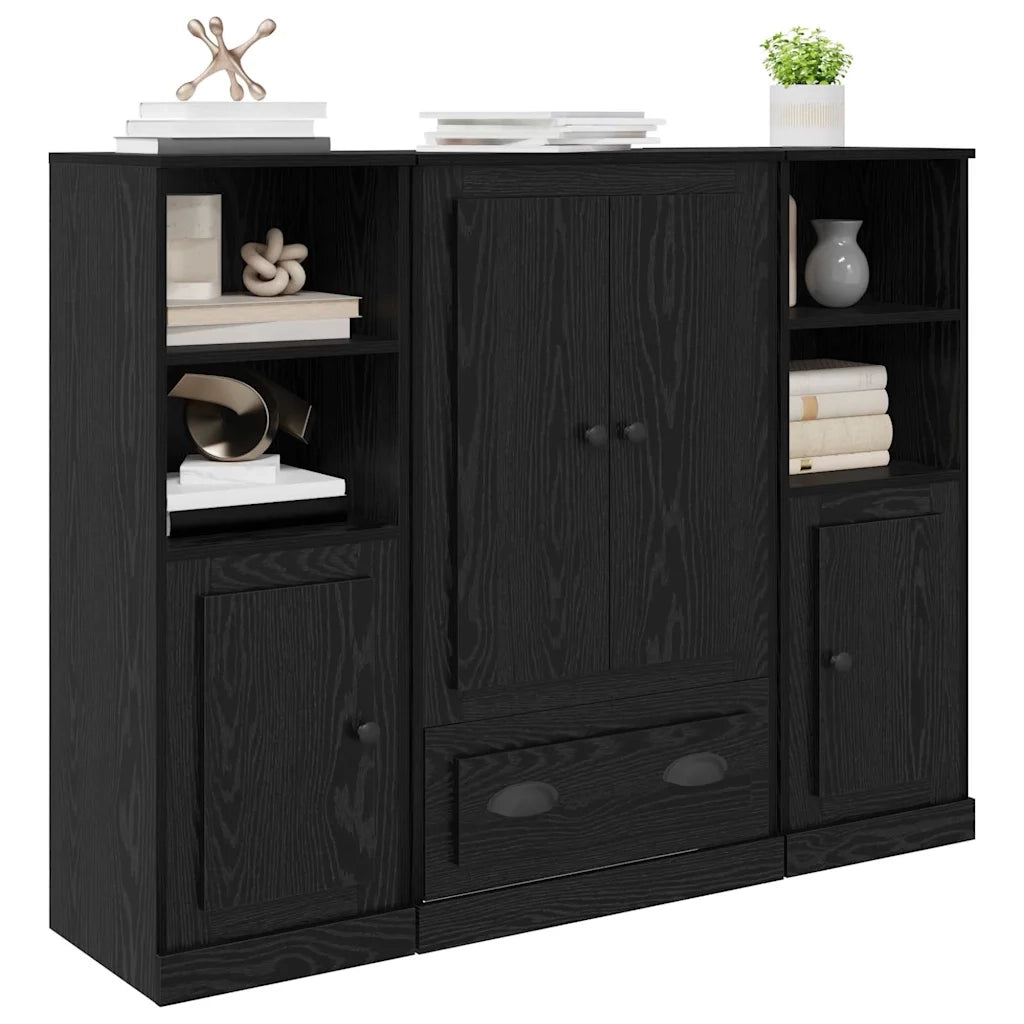 Credenza con cassetto 3 pcs Rovere Nero Legno multistrato
