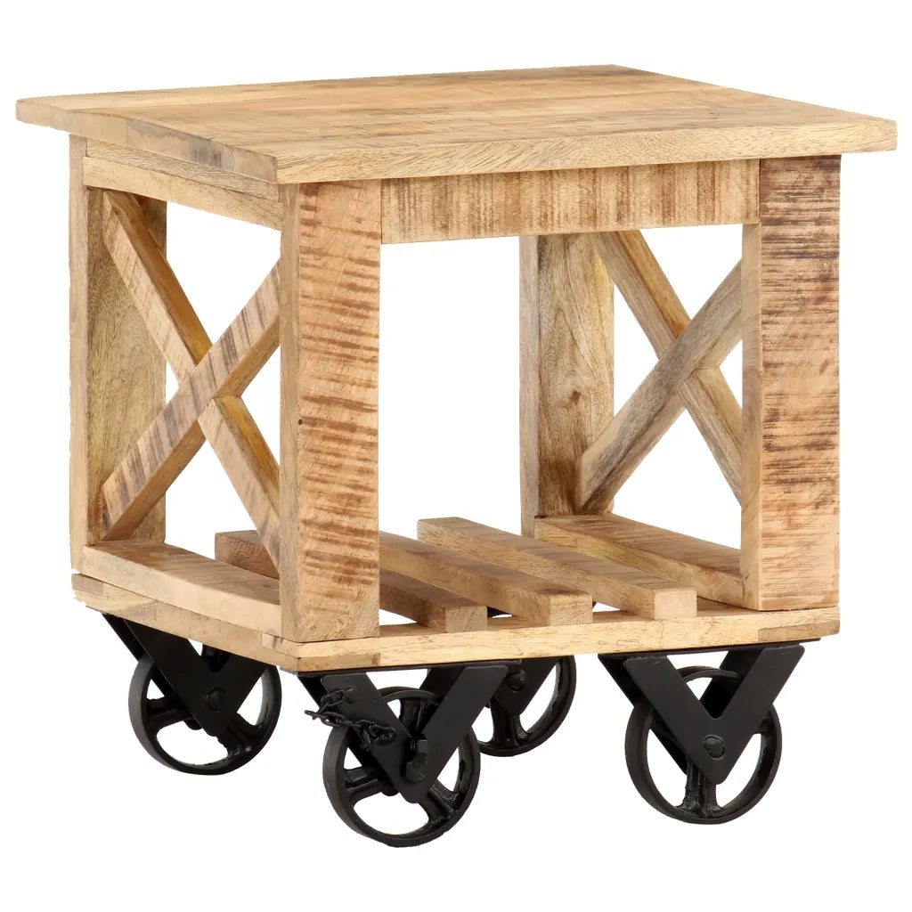 Tavolino Laterale con Ruote 40x40x42cm in Legno di Mango Grezzo 320936