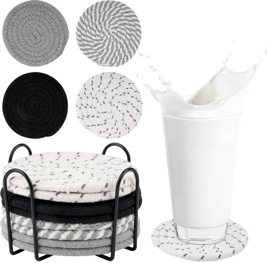 Sottopiani per bicchieri, 8 pezzi sottopiani rotondi per bicchieri, manufatti a mano, sottopiani in cotone con supporto, resistente al calore, lavabili sottopiani per bevande, tazze, bicchieri (11,5 x 11,5 cm)