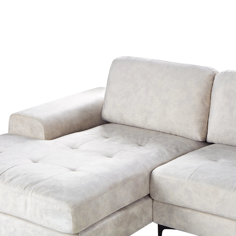 Divano angolare moderno a L con gambe in metallo e velluto Beige chiaro lato destro soggiorno minimalista
