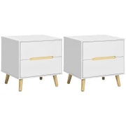 Comodino Moderno con 2 Cassetti, Set 2 Pezzi in Truciolato e Gambe in Legno di Pino, 50Lx40Px50.5A cm, Bianco