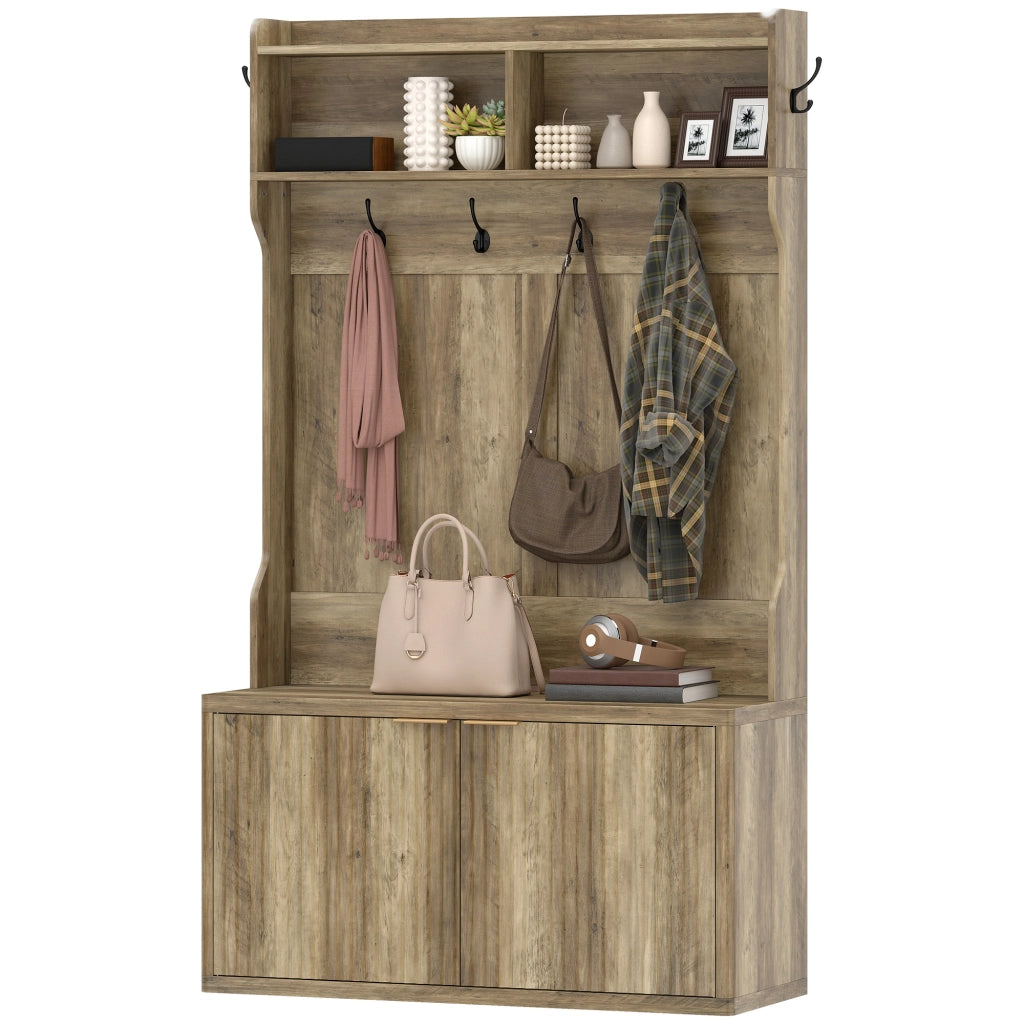 Appendiabiti con ripiano e scarpiera ¨C zephmum ¨C 100x38x172 cm rovere