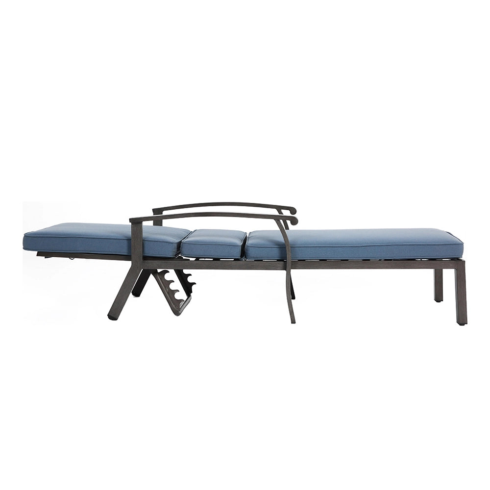 Chaise longue patio - Xylo - Alluminio resistente ruggine, cuscino blu impermeabile