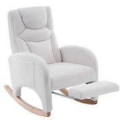 poltrona a dondolo con poggiatesta; poggiapiedi pieghevole e schienale ergonomico in tessuto bouclÃ© bianco 66 Ã— 125 Ã— 101 cm