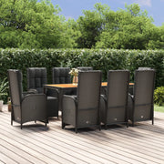 Set da Pranzo da Giardino 9 pz con Cuscini Nero in Polyrattan 3185079
